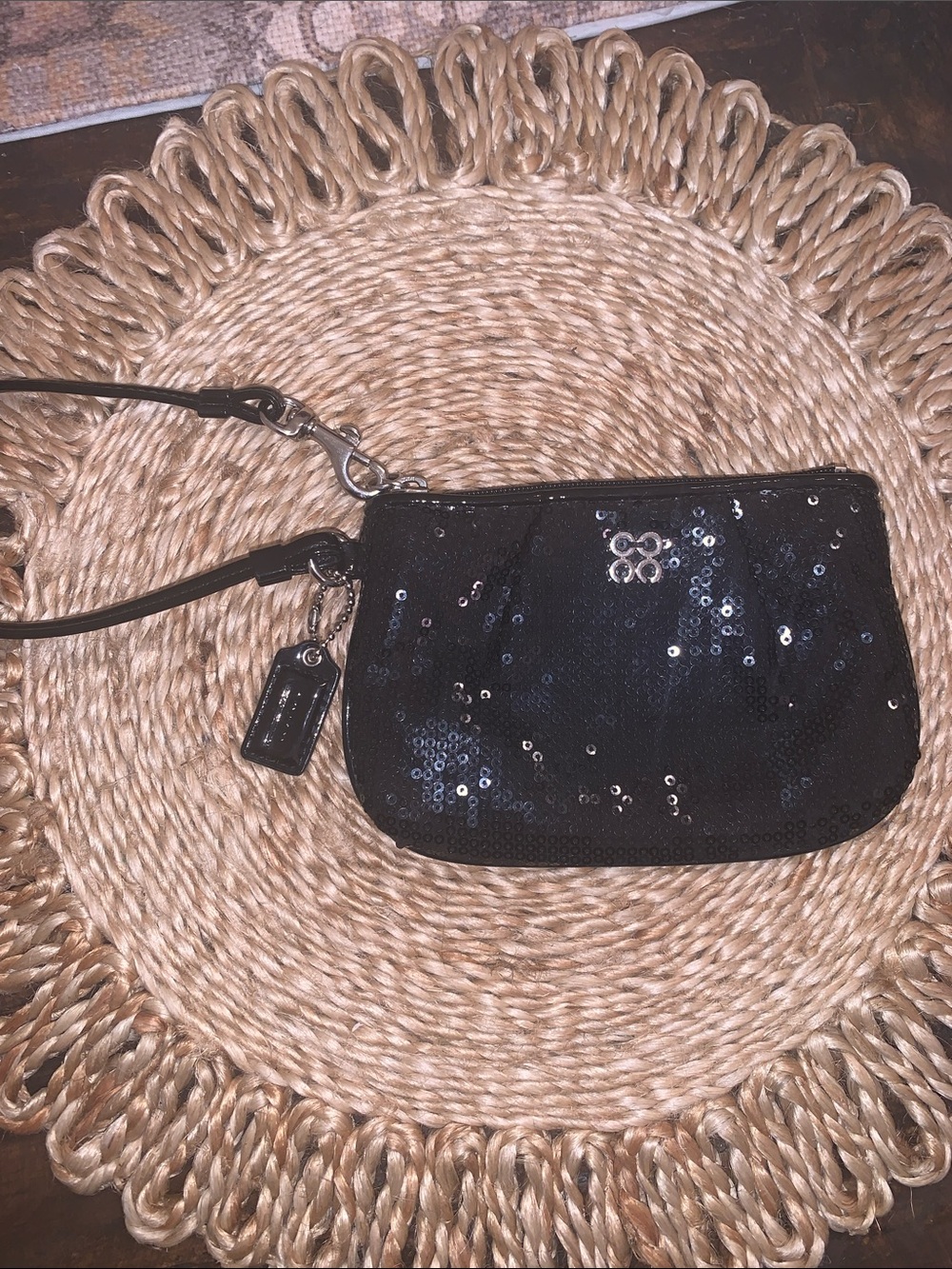 Coach Black Sequin Wristlet with coach hangtag party bag!